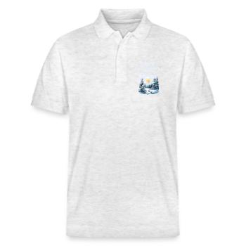 Merry Christmas Forest Landscape - Stanley/Stella Unisex Organic Polo Shirt PREPSTER - heather white - Front - Roxy (174cm) & Andy (188cm)