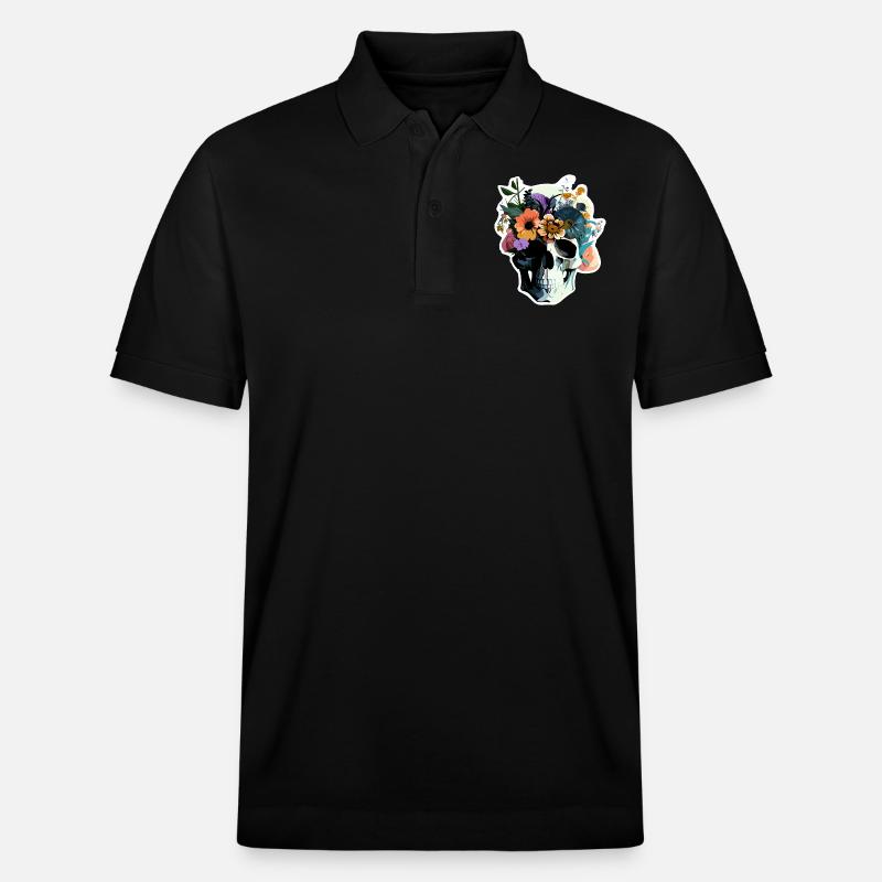 Menschlicher Schädel & Blumen 38 - Stanley/Stella Unisex Bio-Poloshirt PREPSTER - Schwarz