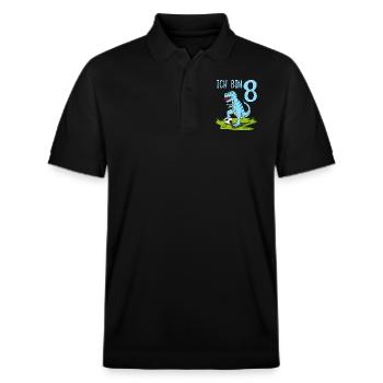 Dinosaure Rex Football 8 Anniversaire Bleu - Polo PREPSTER bio Stanley/Stella Unisexe - noir - Devant - Roxy (174cm) & Andy (188cm)