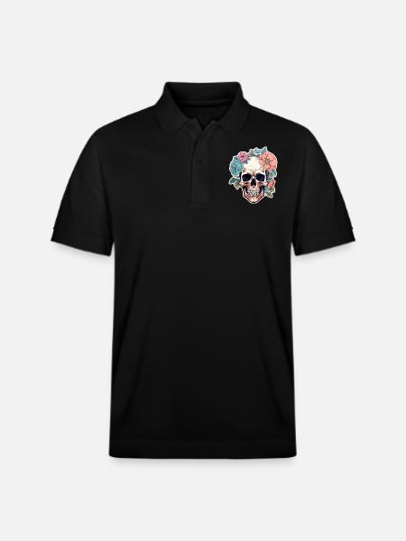 Human Skull & Flowers 1 - Stanley/Stella Unisex Organic Polo Shirt PREPSTER - black