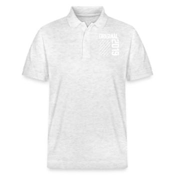 Original 2019 5th Anniversary Retro Gift - Stanley/Stella Unisex Organic Polo Shirt PREPSTER - heather white - Front - Roxy (174cm) & Andy (188cm)