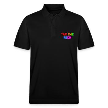 Tax the rich - Stanley/Stella Unisex Bio-Poloshirt PREPSTER - Schwarz - Vorne - Roxy (174cm) & Andy (188cm)