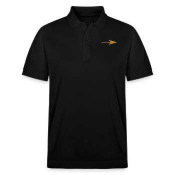 Pfeil nach rechts Gold - Stanley/Stella Unisex Bio-Poloshirt PREPSTER - Schwarz - Vorne - Roxy (174cm) & Andy (188cm)