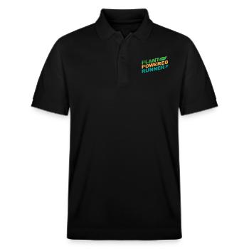 Plant Powered Runner Jogger Funny Gift Idea - Stanley/Stella Unisex Organic Polo Shirt PREPSTER - black - Front - Roxy (174cm) & Andy (188cm)