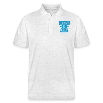therapy is cool Quote - Stanley/Stella Unisex Organic Polo Shirt PREPSTER - heather white - Front - Roxy (174cm) & Andy (188cm)