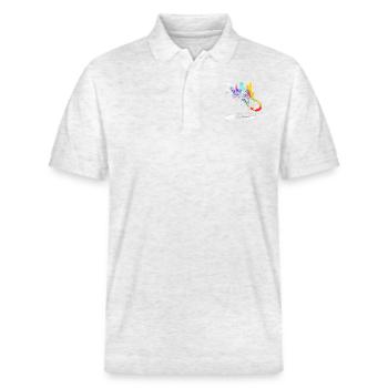 Chat avec une ville colorée sur le dos - Polo PREPSTER bio Stanley/Stella Unisexe - blanc chiné - Devant - Roxy (174cm) & Andy (188cm)