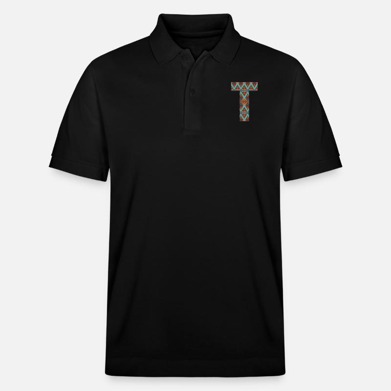 Buchstabe T-Boho-Design, buntes Monogramm - Stanley/Stella Unisex Bio-Poloshirt PREPSTER - Schwarz