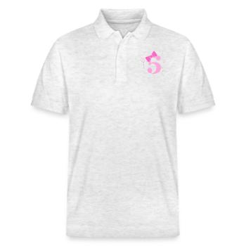 Kind zum 5. Geburtstag - Stanley/Stella Unisex Bio-Poloshirt PREPSTER - Weiß meliert - Vorne - Roxy (174cm) & Andy (188cm)