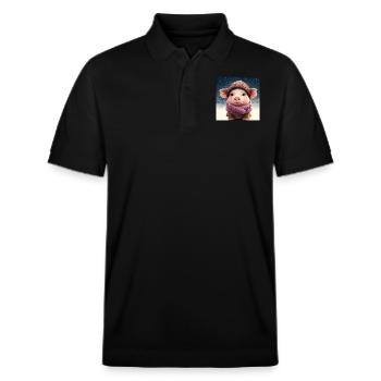Süßes Ferkel mit Most und Schal im Schnee - Stanley/Stella Unisex Bio-Poloshirt PREPSTER - Schwarz - Vorne - Roxy (174cm) & Andy (188cm)