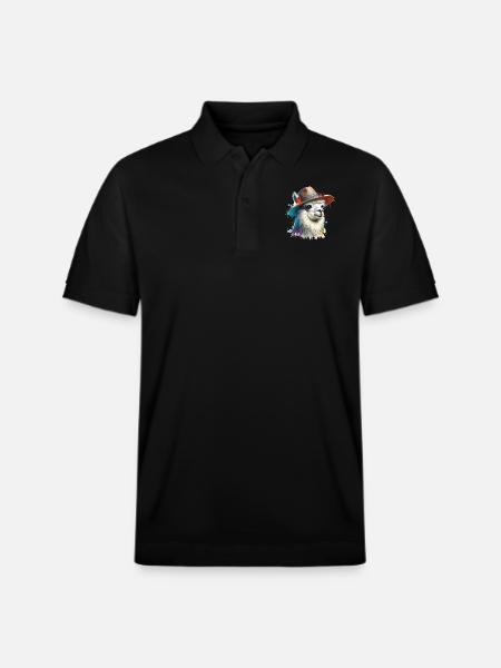 Lama mit Hut - Stanley/Stella Unisex Bio-Poloshirt PREPSTER - Schwarz