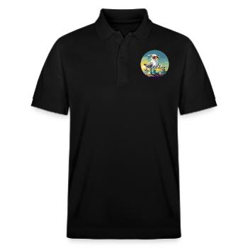 Küstendeern Moewe mit Schriftzug - Stanley/Stella Unisex Bio-Poloshirt PREPSTER - Schwarz - Vorne - Roxy (174cm) & Andy (188cm)