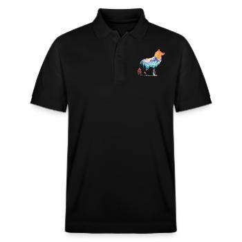 Wolf Silhouette Landschaft Art Deco - Stanley/Stella Unisex Bio-Poloshirt PREPSTER - Schwarz - Vorne - Roxy (174cm) & Andy (188cm)