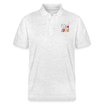 Year of birth 1996 wildflowers - Stanley/Stella Unisex Organic Polo Shirt PREPSTER - heather white - Front - Roxy (174cm) & Andy (188cm)