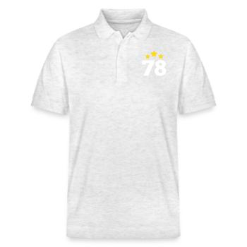 78 ans étoile - cadeau 78e anniversaire - Polo PREPSTER bio Stanley/Stella Unisexe - blanc chiné - Devant - Roxy (174cm) & Andy (188cm)