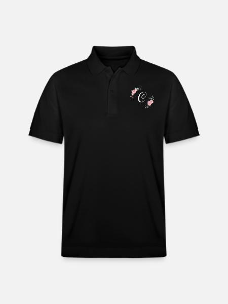 Pink floral letter c - Stanley/Stella Unisex Organic Polo Shirt PREPSTER - black