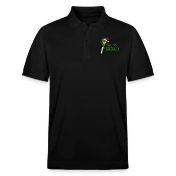 Ugly Christmas Halo I Bims 1 Nikolauch - Stanley/Stella Unisex Bio-Poloshirt PREPSTER - Schwarz - Vorne - Roxy (174cm) & Andy (188cm)