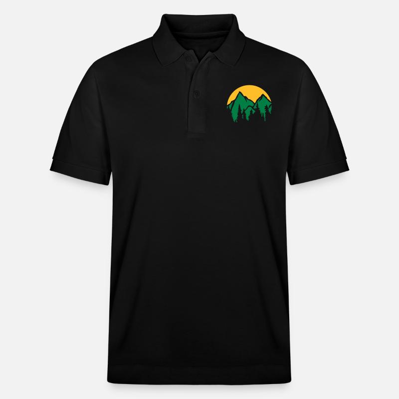 Berge Sonne Nadelbäume - Stanley/Stella Unisex Bio-Poloshirt PREPSTER - Schwarz