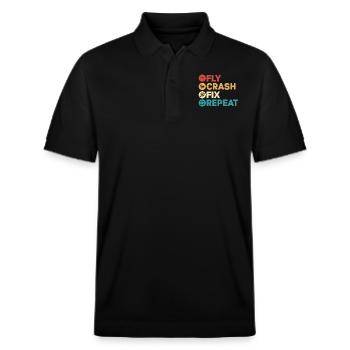 Fly Crash Fix Repeat Drone Pilot RC Flight - Stanley/Stella Unisex Bio-Poloshirt PREPSTER - Schwarz - Vorne - Roxy (174cm) & Andy (188cm)