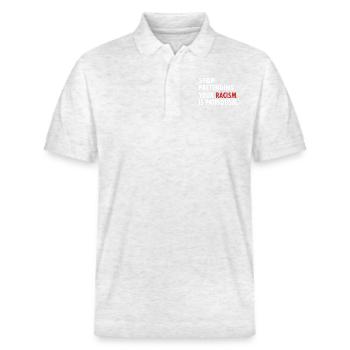 STOP Rassismus Patriotist - Stanley/Stella Unisex Bio-Poloshirt PREPSTER - Weiß meliert - Vorne - Roxy (174cm) & Andy (188cm)