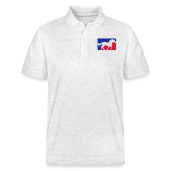 Red Blue Sport Horse - Stanley/Stella Unisex Organic Polo Shirt PREPSTER - heather white - Front - Roxy (174cm) & Andy (188cm)