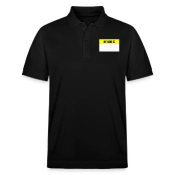My name is Mein Name ist Namensschild - Stanley/Stella Unisex Bio-Poloshirt PREPSTER - Schwarz - Vorne - Roxy (174cm) & Andy (188cm)