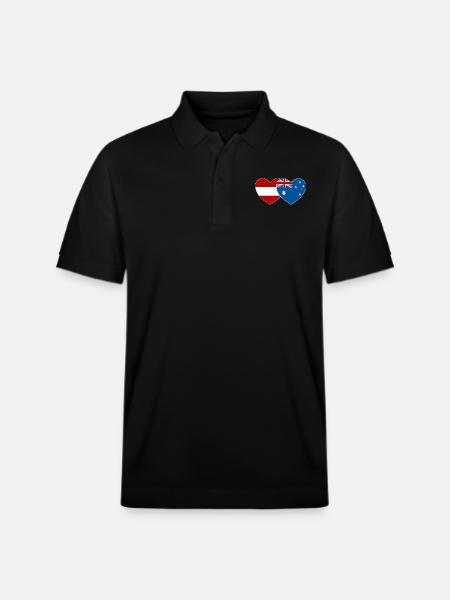 Austria Australia Flag Heart - Stanley/Stella Unisex Organic Polo Shirt PREPSTER - black