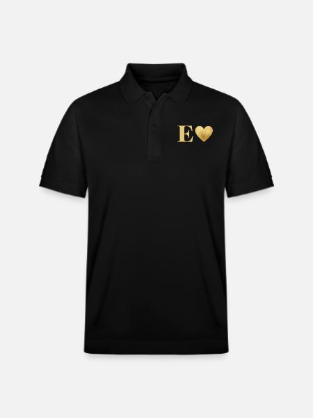 Letter e golden heart - Stanley/Stella Unisex Organic Polo Shirt PREPSTER - black