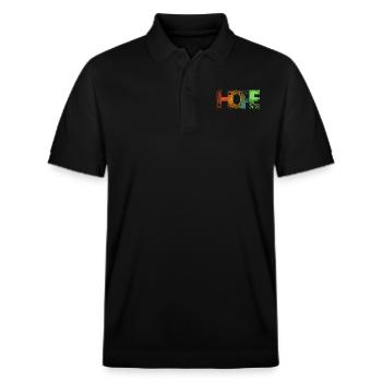 HOPE | HOFFNUNG | Print - Stanley/Stella Unisex Bio-Poloshirt PREPSTER - Schwarz - Vorne - Roxy (174cm) & Andy (188cm)