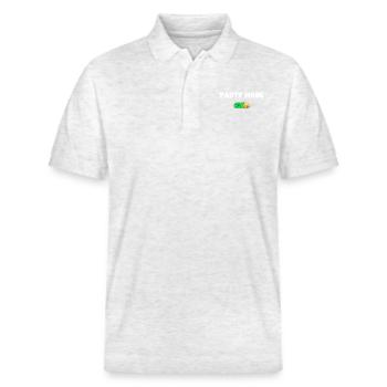 Party Modus An | Jetztgeht die Party ab - Stanley/Stella Unisex Bio-Poloshirt PREPSTER - Weiß meliert - Vorne - Roxy (174cm) & Andy (188cm)