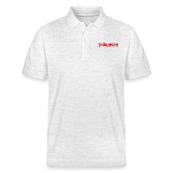 Modisches Heimat THÜRINGEN Metal-Design - Stanley/Stella Unisex Bio-Poloshirt PREPSTER - Weiß meliert - Vorne - Roxy (174cm) & Andy (188cm)