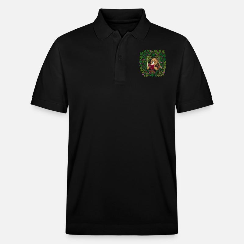 Lesender Braunbär - Stanley/Stella Unisex Bio-Poloshirt PREPSTER - Schwarz