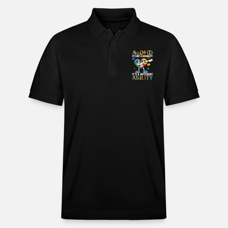 Audhd handicap il autisme tdah - Polo PREPSTER bio Stanley/Stella Unisexe - noir