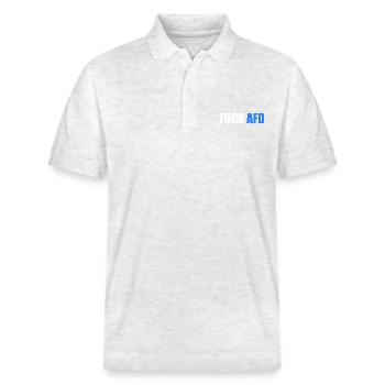 Fuck afd - Stanley/Stella Unisex Bio-Poloshirt PREPSTER - Weiß meliert - Vorne - Roxy (174cm) & Andy (188cm)