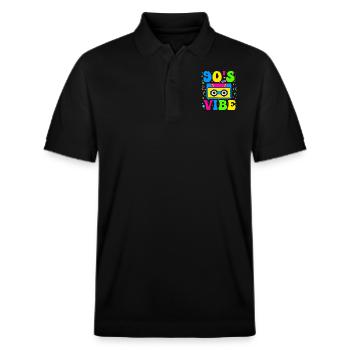 Stimmung der 90er Jahre Mode Mode der 90er Jahre Themen-Outfit der 90er Jahre Neunziger Jahre - Stanley/Stella Unisex Bio-Poloshirt PREPSTER - Schwarz - Vorne - Roxy (174cm) & Andy (188cm)