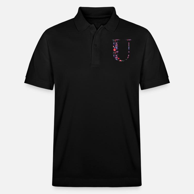 Blumen personalisierter U-Brief - Geschenkidee - Stanley/Stella Unisex Bio-Poloshirt PREPSTER - Schwarz