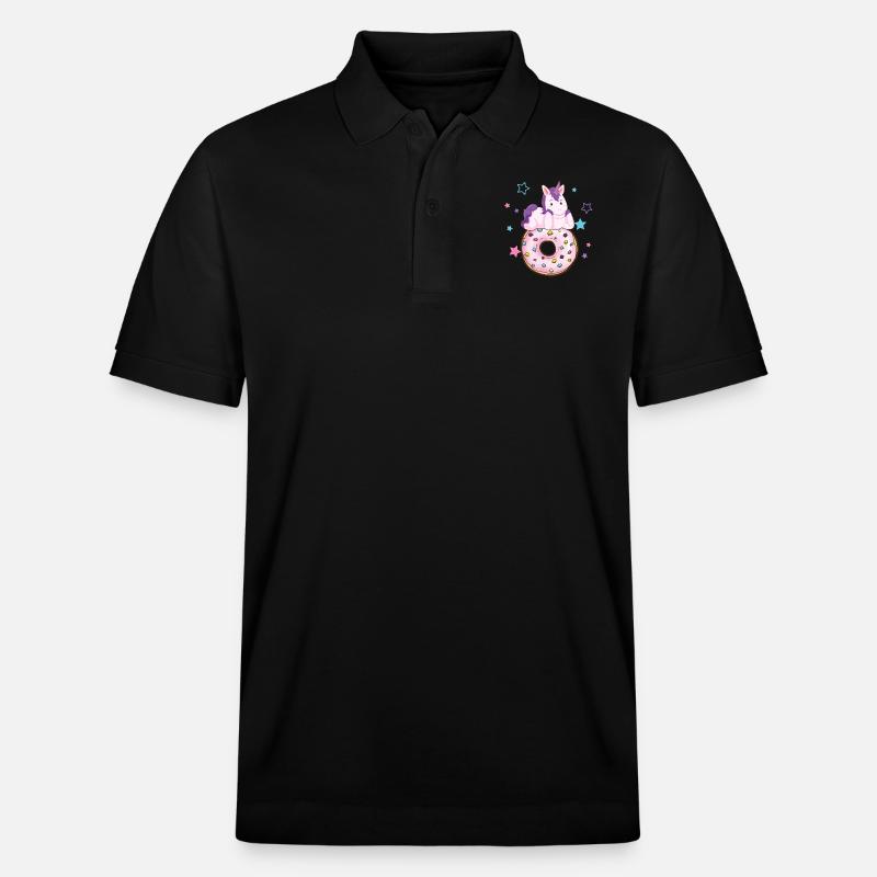 Einhorn mit Donut - Stanley/Stella Unisex Bio-Poloshirt PREPSTER - Schwarz