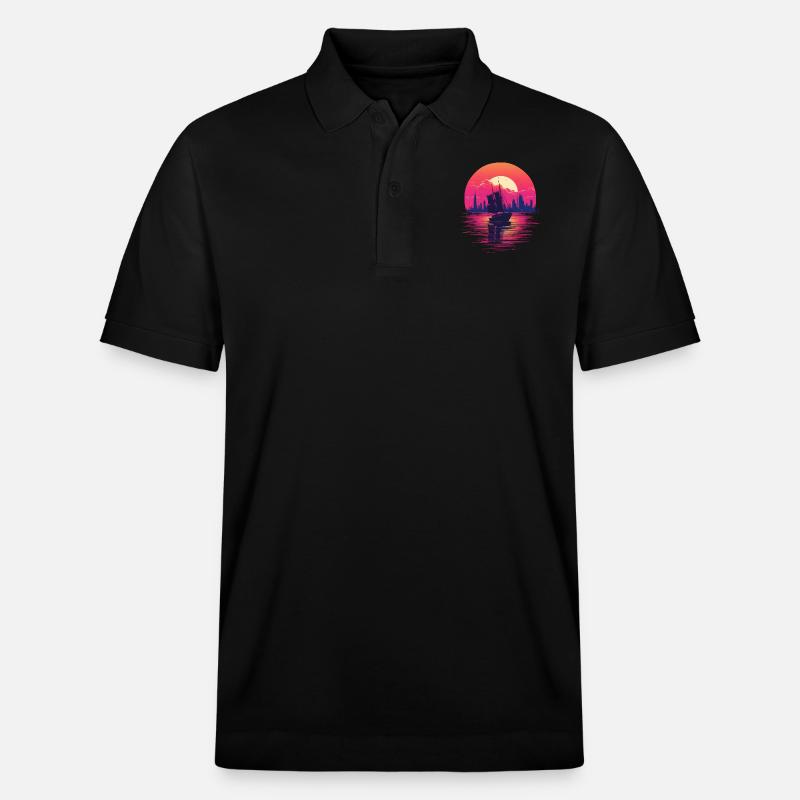 Synthwave sailing ship - Stanley/Stella Unisex Bio-Poloshirt PREPSTER - Schwarz