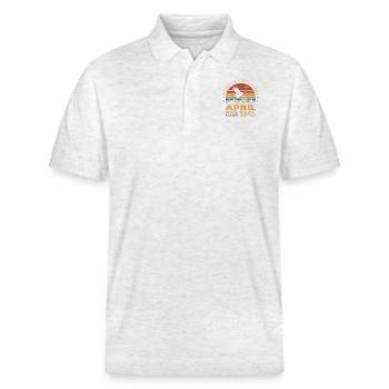 Unvergleichliches Geburtstagsgeschenk seit April 1945 - Stanley/Stella Unisex Bio-Poloshirt PREPSTER - Weiß meliert - Vorne - Roxy (174cm) & Andy (188cm)