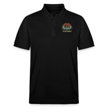Jahrgang 1945 Juli 1945 Geburtstagsgeschenk - Stanley/Stella Unisex Bio-Poloshirt PREPSTER - Schwarz - Vorne - Roxy (174cm) & Andy (188cm)