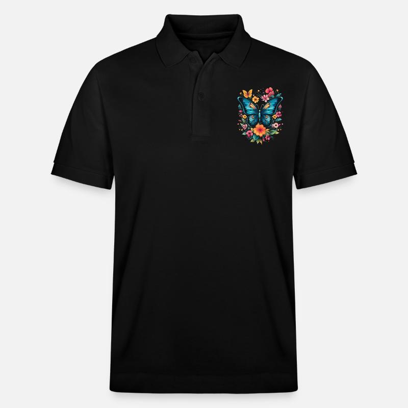 Papillon avec des fleurs - Polo PREPSTER bio Stanley/Stella Unisexe - noir