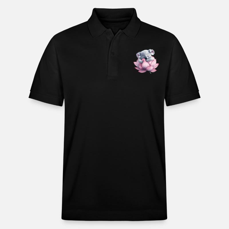 Schlafender Koala auf Lotus - Stanley/Stella Unisex Bio-Poloshirt PREPSTER - Schwarz