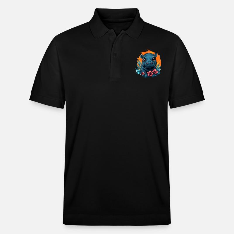 Bébé hippopotame à l’hibiscus - Polo PREPSTER bio Stanley/Stella Unisexe - noir