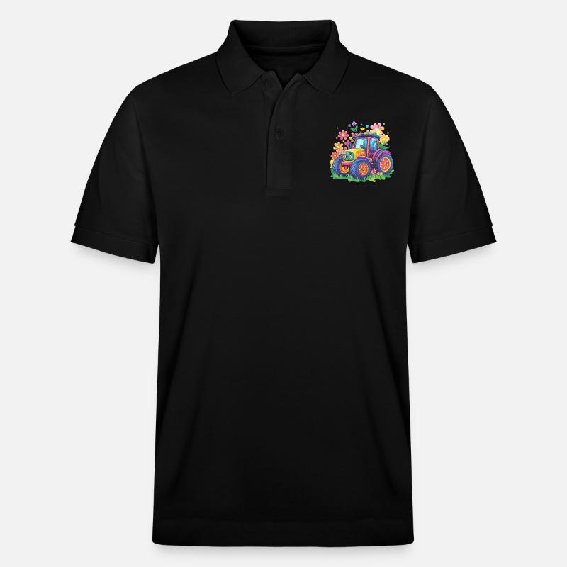 Bunter Blumen Traktor - Stanley/Stella Unisex Bio-Poloshirt PREPSTER - Schwarz