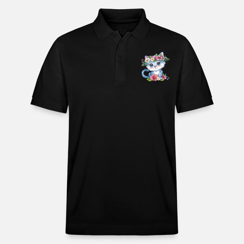 Blumenkatze im Kranz - Stanley/Stella Unisex Bio-Poloshirt PREPSTER - Schwarz