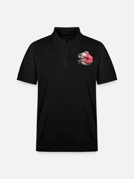 Koala mit Riesenblume - Stanley/Stella Unisex Bio-Poloshirt PREPSTER - Schwarz