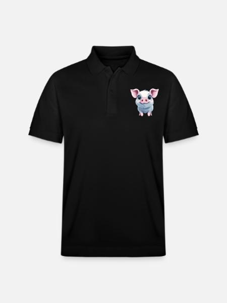 Glückliches rosa Schweinchen - Stanley/Stella Unisex Bio-Poloshirt PREPSTER - Schwarz