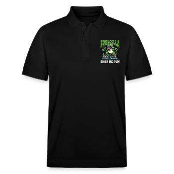 RIBBIT UND RUINE - FROGZILLA - Stanley/Stella Unisex Bio-Poloshirt PREPSTER - Schwarz - Vorne - Roxy (174cm) & Andy (188cm)