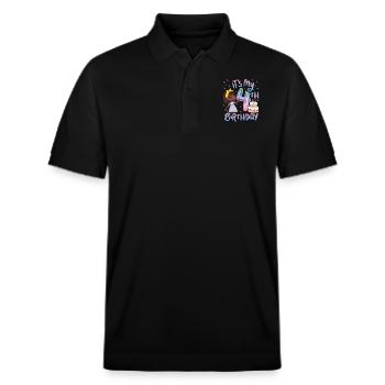 It's My 4th Birthday Melanin Kid Juneteenth - Stanley/Stella Unisex Organic Polo Shirt PREPSTER - black - Front - Roxy (174cm) & Andy (188cm)