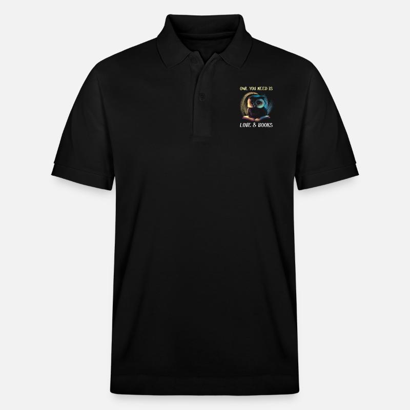 Eule auf dem Buch - Stanley/Stella Unisex Bio-Poloshirt PREPSTER - Schwarz