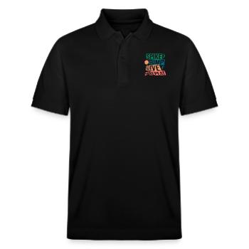 Spike Bump Dive Repeat Volleyball Graphic Gift - Stanley/Stella Unisex Bio-Poloshirt PREPSTER - Schwarz - Vorne - Roxy (174cm) & Andy (188cm)
